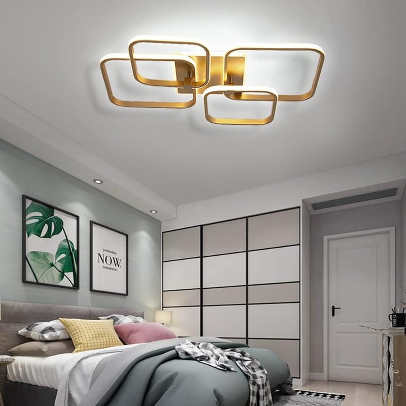 Becailyer 92W LED mennyezeti lámpa arany négyzet design meleg fehér