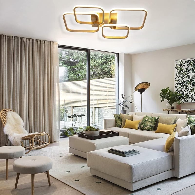 Becailyer 92W LED mennyezeti lámpa arany négyzet design meleg fehér