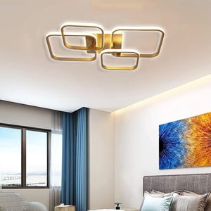 Becailyer LED stropna svjetiljka 92W, zlatna, 4 kvadrata, 6000K hladno bijela