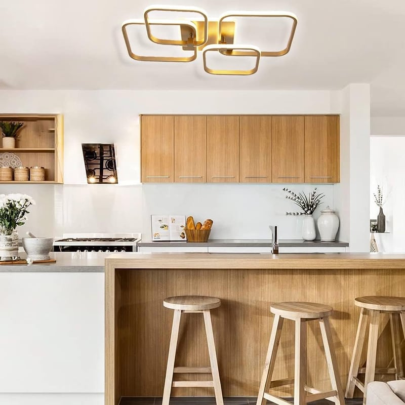 Becailyer 92W LED mennyezeti lámpa arany négyzet design meleg fehér