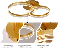 Becailyer Modern LED Mennyezeti Lámpa Távirányítóval, Dimmelhető Arany 2 Körös Plafon 6