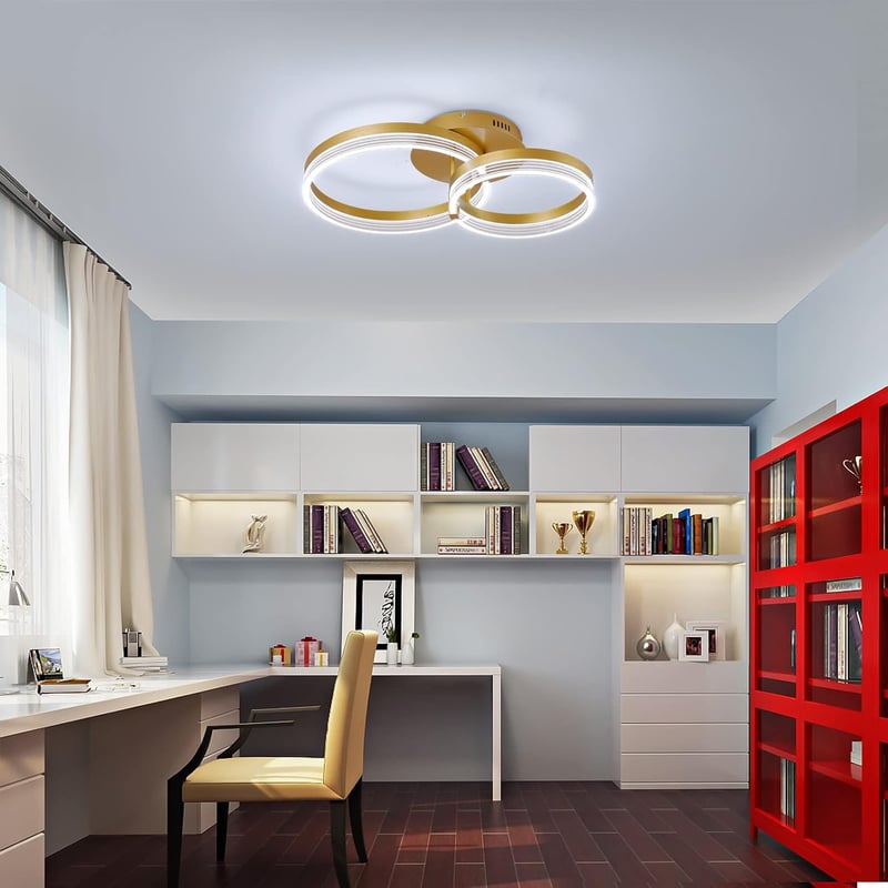 Becailyer Modern LED Mennyezeti Lámpa Távirányítóval, Dimmelhető Arany 2 Körös Plafon