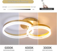 Becailyer Modern LED Mennyezeti Lámpa Távirányítóval, Dimmelhető Arany 2 Körös Plafon 7