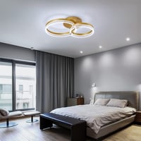 Becailyer Modern LED Mennyezeti Lámpa Távirányítóval, Dimmelhető Arany 2 Körös Plafon 9