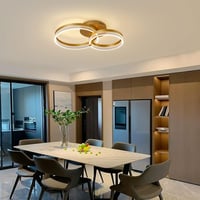 Becailyer Modern LED Mennyezeti Lámpa Távirányítóval, Dimmelhető Arany 2 Körös Plafon 2