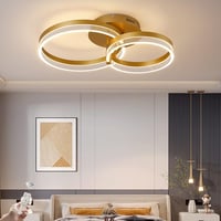 Becailyer Modern LED Mennyezeti Lámpa Távirányítóval, Dimmelhető Arany 2 Körös Plafon 1