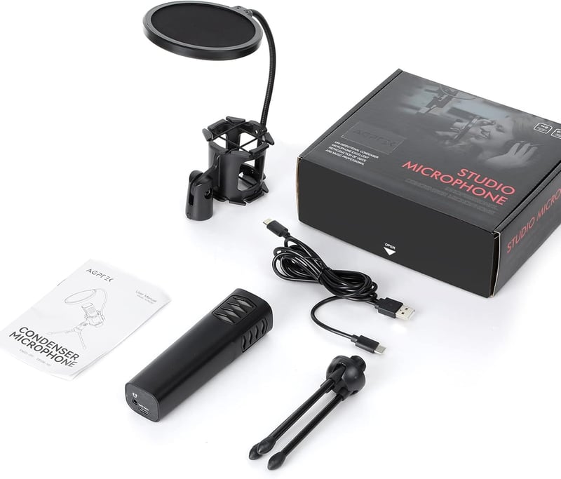 AGPTEK USB Kondenzátor Mikrofon Állvánnyal és Popszűrővel - Streaming, Podcast, Gaming