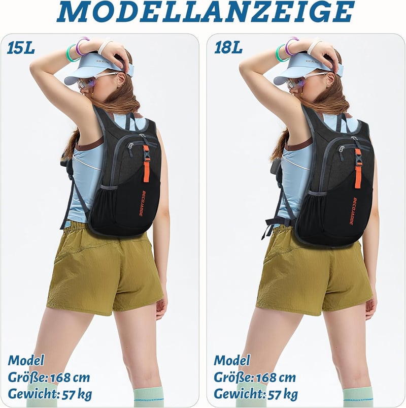 BECOJADDE 15L Túrahátizsák - Könnyű, Összecsukható Hátizsák Férfiaknak és Nőknek, Minimál Stílusú Fekete Daypack Kempingezéshez, Túrázáshoz 