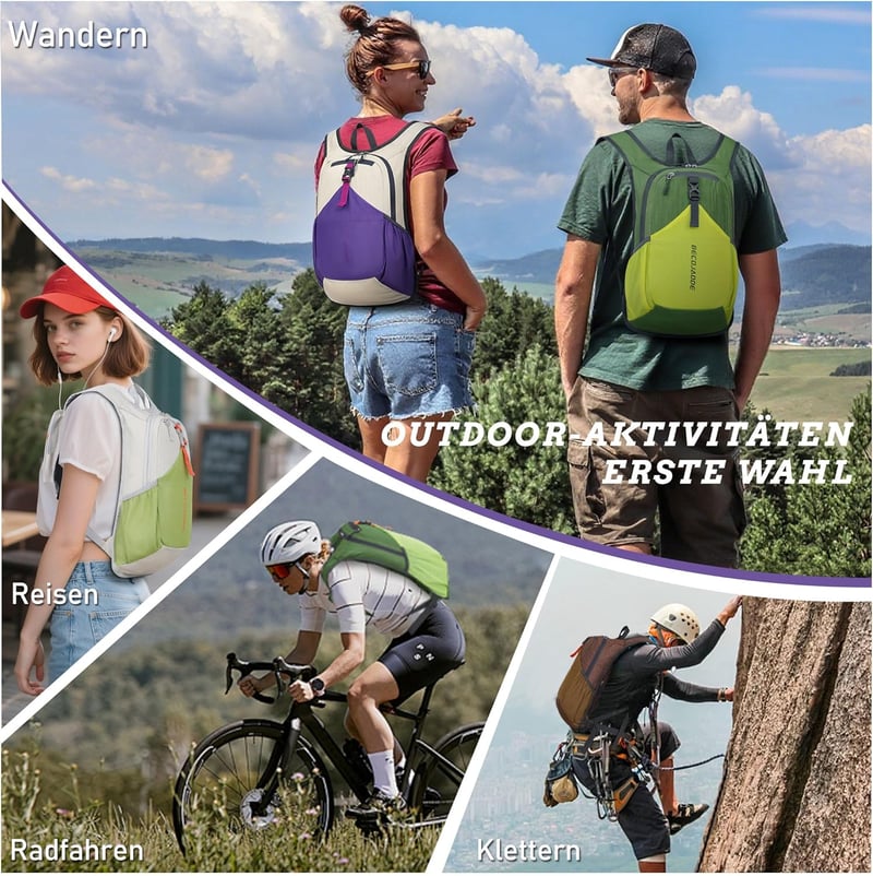 BECOJADDE 15L Túrahátizsák - Könnyű, Összecsukható Hátizsák Férfiaknak és Nőknek, Minimál Stílusú Fekete Daypack Kempingezéshez, Túrázáshoz 