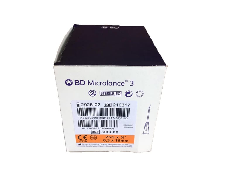 BECTON Microlance injekciós tű 0,5 x 16 mm 25G 5/8 narancssárga - 100 db-os csomag steril egyszer használatos
