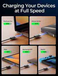 LISEN 240W Apple tanúsított USB-C kábel, 1m + 2m, fekete 3