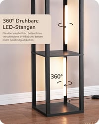 EDISHINE Állólámpa Polcokkal - 3 Színhőmérsékletű Dimmelhető LED, 20W, 1530 Lumen, 163cm Sarokpolc 360° Forgatható Világítással, Lábkapcsoló 7