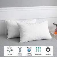 Bedecor 2 ks vodoodolných bavlnených obliečok na vankúš so zipsom, biele, 40x80 cm, priedušné, ochrana proti roztočom 2