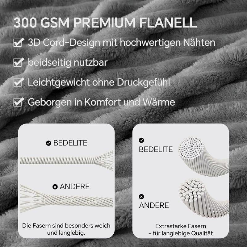 BEDELITE Puha Flanel Takaró 125x150cm Szürke Csíkos Kanapé Pléd - 125 x 150 cm, Gray