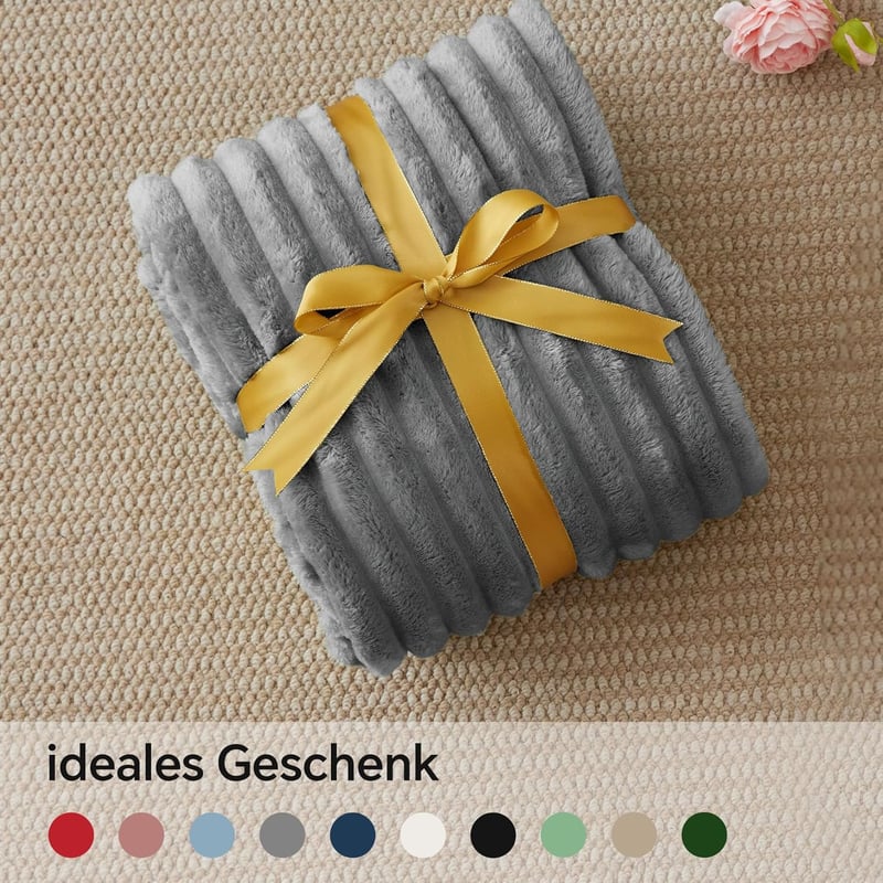 BEDELITE Puha Flanel Takaró 125x150cm Szürke Csíkos Kanapé Pléd - 125 x 150 cm, Gray