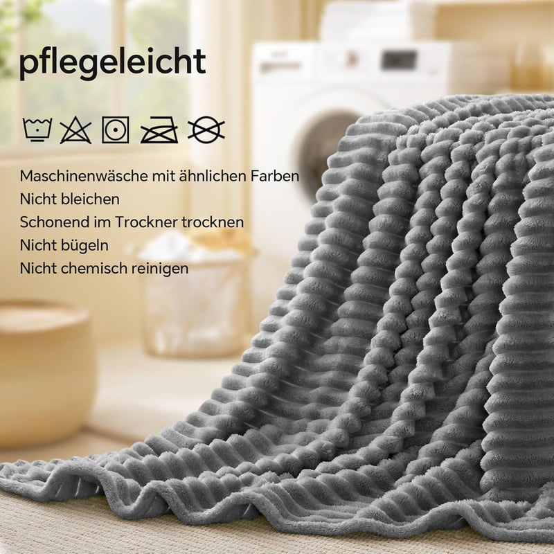 BEDELITE Puha Flanel Takaró 125x150cm Szürke Csíkos Kanapé Pléd - 125 x 150 cm, Gray