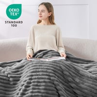 BEDELITE Puha Flanel Takaró 125x150cm Szürke Csíkos Kanapé Pléd - 125 x 150 cm, Gray 2