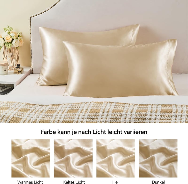 BEDELITE Szatén Párnahuzat 40x80 cm Arany Beige 2 db Hajápolás - 40 x 80 inches, Golden Beige