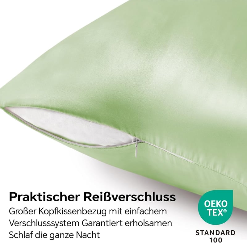 BEDELITE Szatén Párnahuzat 80x80 cm Világoszöld 2 db Hajpánt Selyemfényű