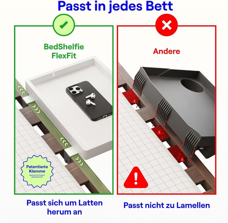 BedShelfie Ágy Melletti Polc Függesztett Ágypult Emeletes Ágyhoz Fehér
