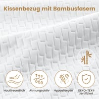 BedStory 80x80 cm 2 ks antialergénne vankúše s odnímateľným poťahom z bambusového vlákna, antibakteriálne mikrovlákno, odolné voči roztočom, mäkké a priedušné 4