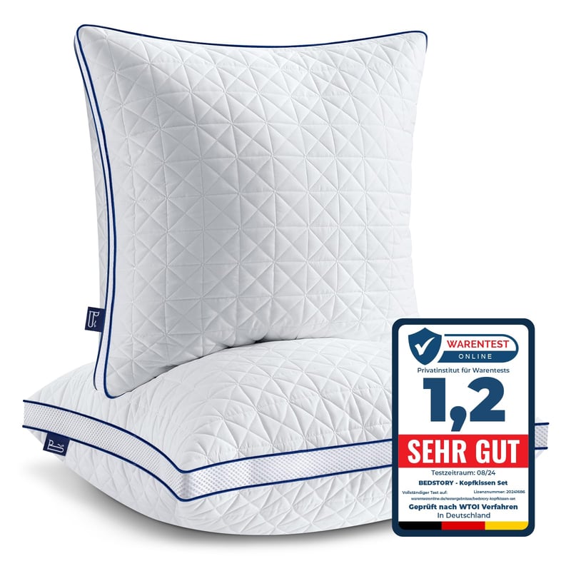 BedStory sada 2 vankúšov z mikrovlákna 80x80 cm, 2x1550 g, antialergické, mäkké a odolné, pre všetky polohy spánku, priedušné