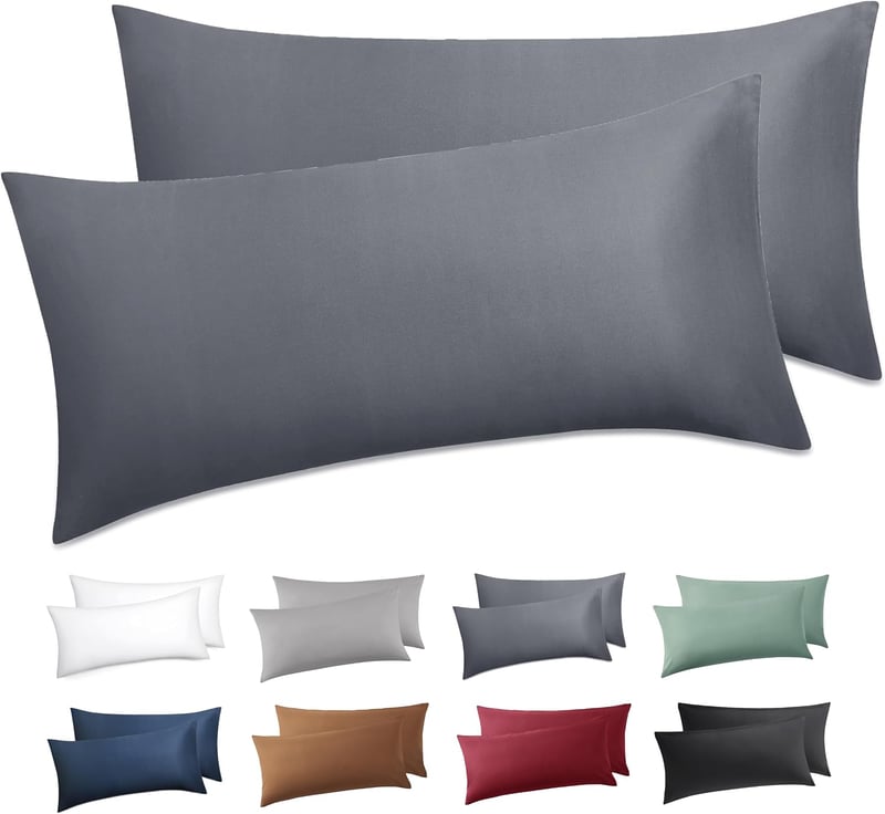Bedsure set 2 fețe de pernă din bumbac cu fermoar 40 x 80 cm gri antracit respirabile durabile Oeko-Tex