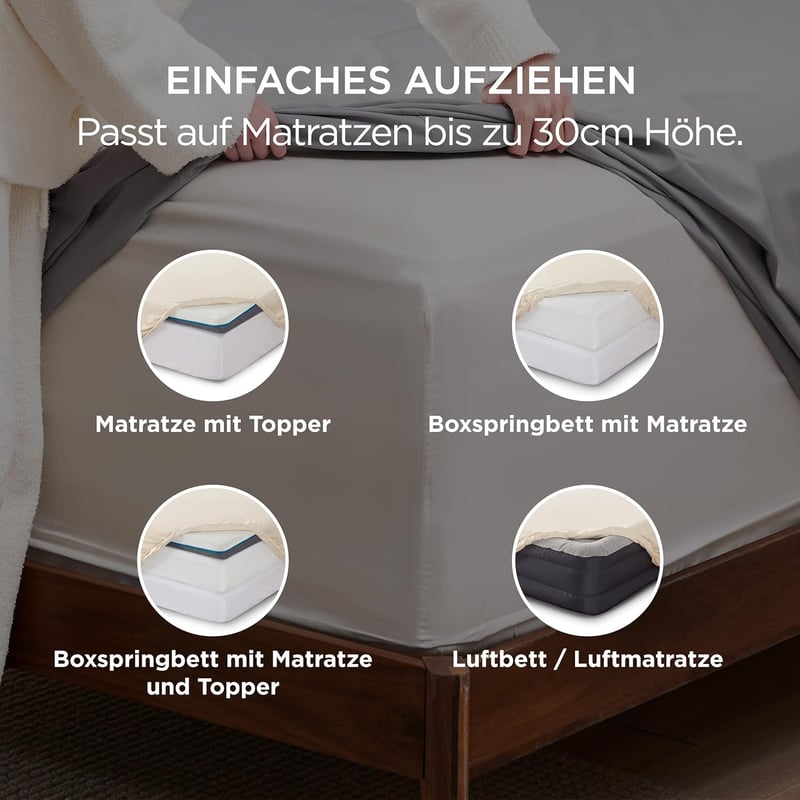 Bedsure 200x200 cm Gumis Lepedő Beige Mikroszálas Puha Oeko-Tex
