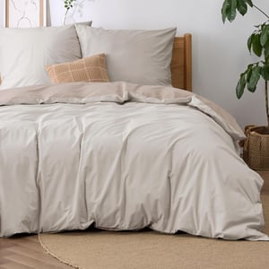Set lenjerie de pat din bumbac BEDSURE, bicolor, 3 piese - bej/taupe - 220x240 cm