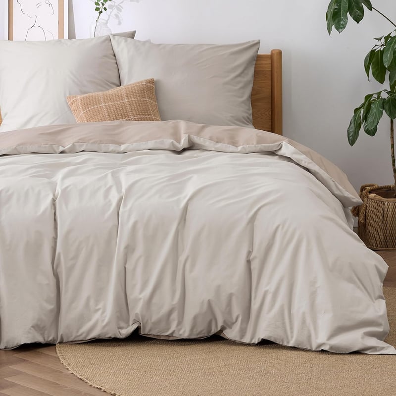 BEDSURE 220x240 cm pamut ágyneműhuzat szett bézs-taupe, 3 részes, 2 párnahuzattal