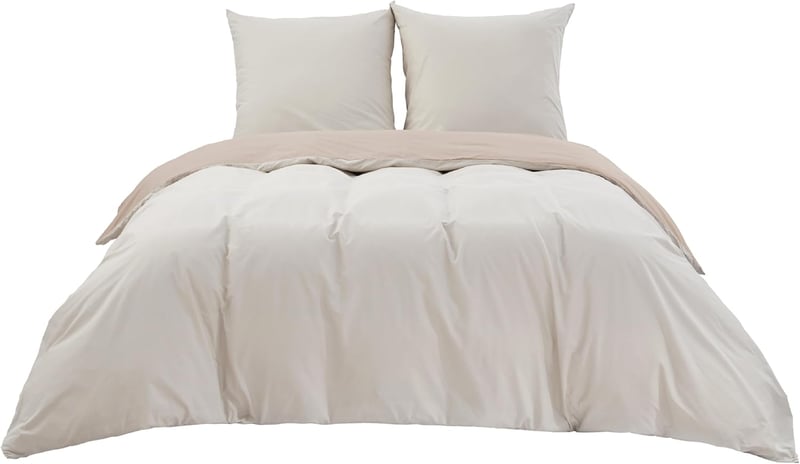 BEDSURE 220x240 cm pamut ágyneműhuzat szett bézs-taupe, 3 részes, 2 párnahuzattal