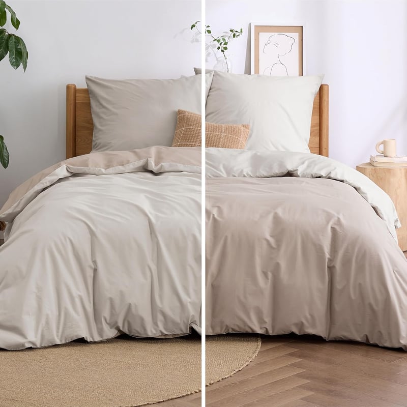 BEDSURE 220x240 cm pamut ágyneműhuzat szett bézs-taupe, 3 részes, 2 párnahuzattal