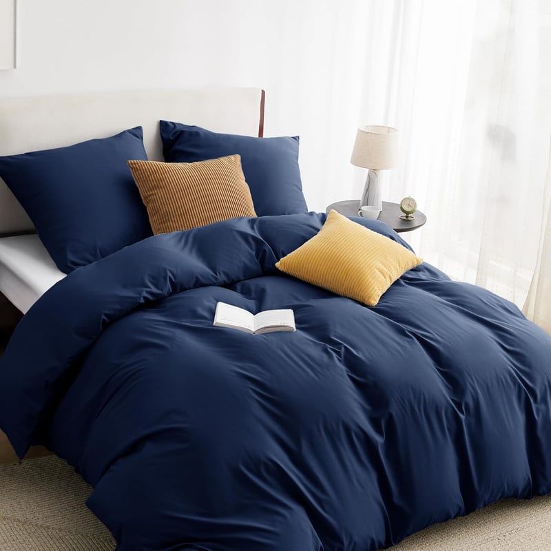 Bedsure 3 részes ágyneműhuzat szett 155x220 cm kék mikroszálas cipzárral