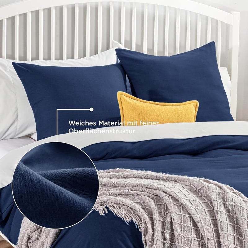Bedsure 3 részes ágyneműhuzat szett 155x220 cm kék mikroszálas cipzárral