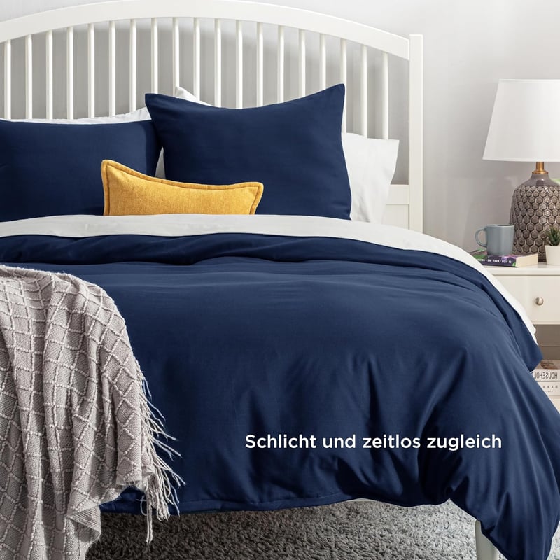 Bedsure 3 részes ágyneműhuzat szett 155x220 cm kék mikroszálas cipzárral