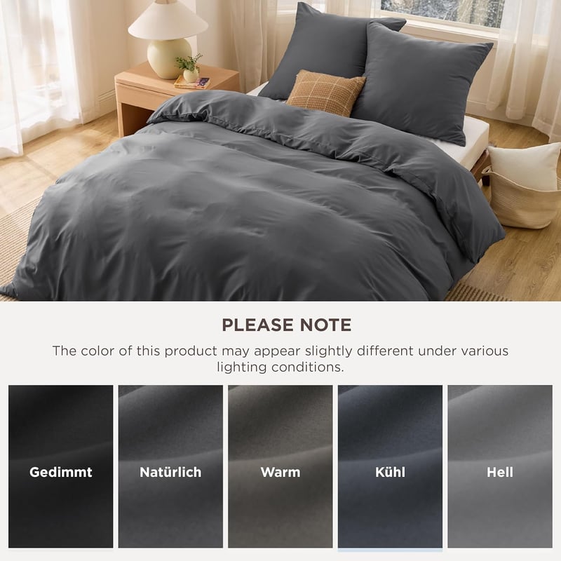 Bedsure 3 részes ágyneműhuzat szett 220x240 cm antracit, cipzárral
