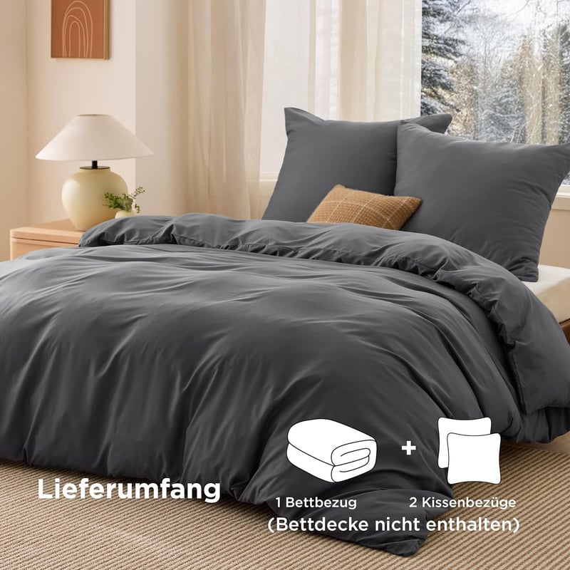 Bedsure 3 részes ágyneműhuzat szett 220x240 cm antracit, cipzárral