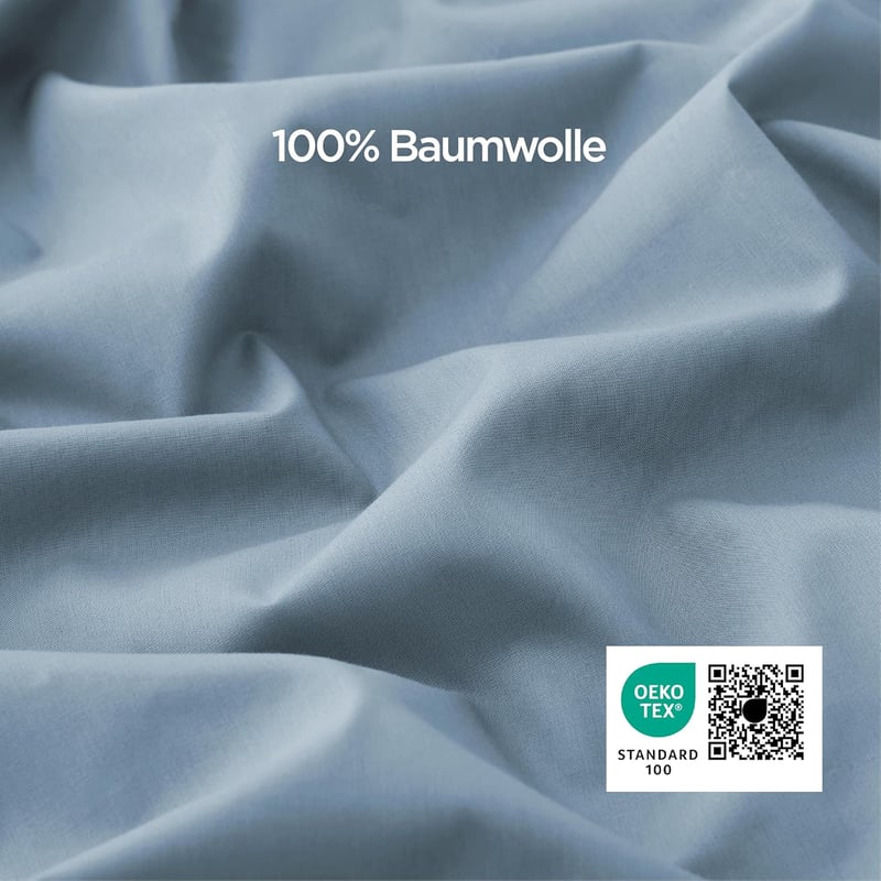 BEDSURE 3 részes ágyneműhuzat szett 220x240 cm szürke-kék pamut, 2 párnahuzattal 80x80 cm