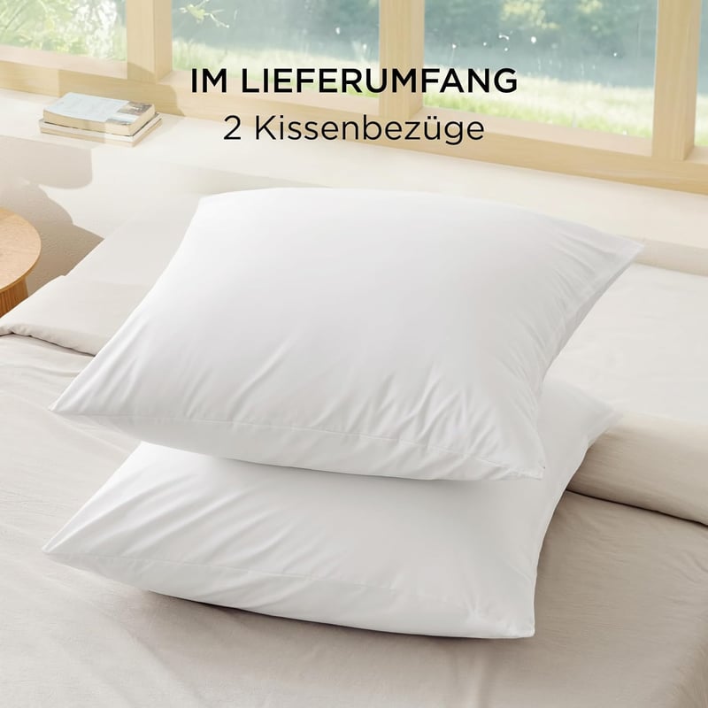 BEDSURE 80x80 cm pamut díszpárnahuzat 2 db cipzárral, fehér párnahuzat kanapéhoz és ágyhoz, Oeko-Tex