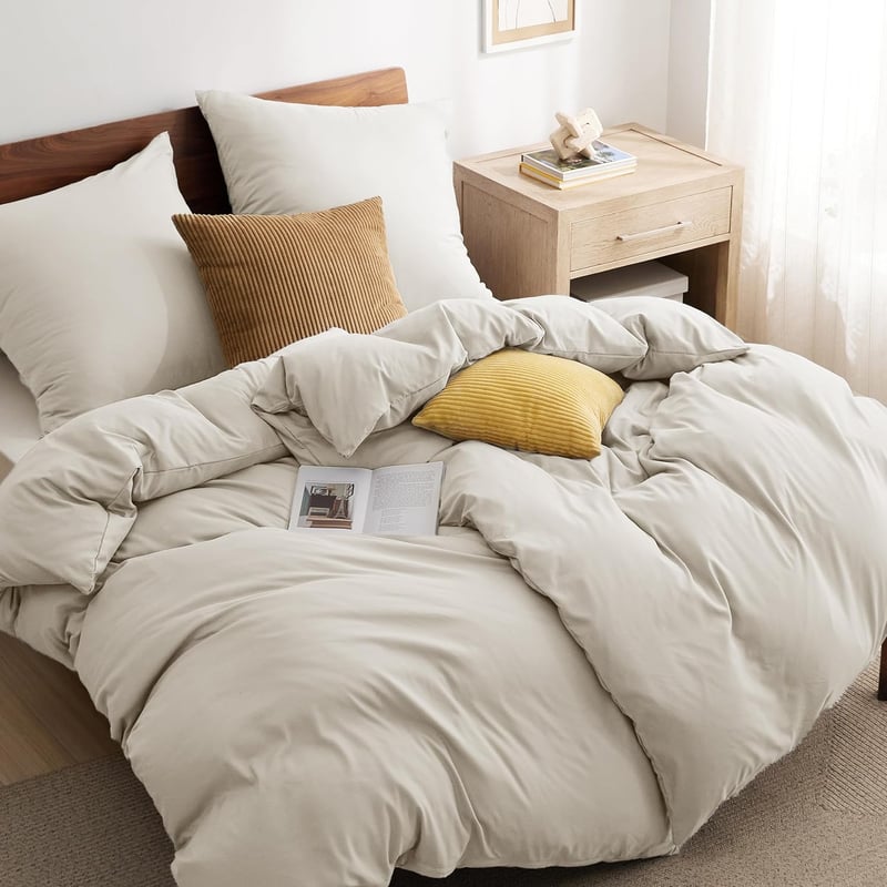 Bedsure Ágynemű Szett 135x200 cm, 4 Részes Natúr Bézs, 2 Paplanhuzat és 2 Párnahuzat 80x80 cm, Oeko-Tex Tanúsított, Légáteresztő Mikroszálas