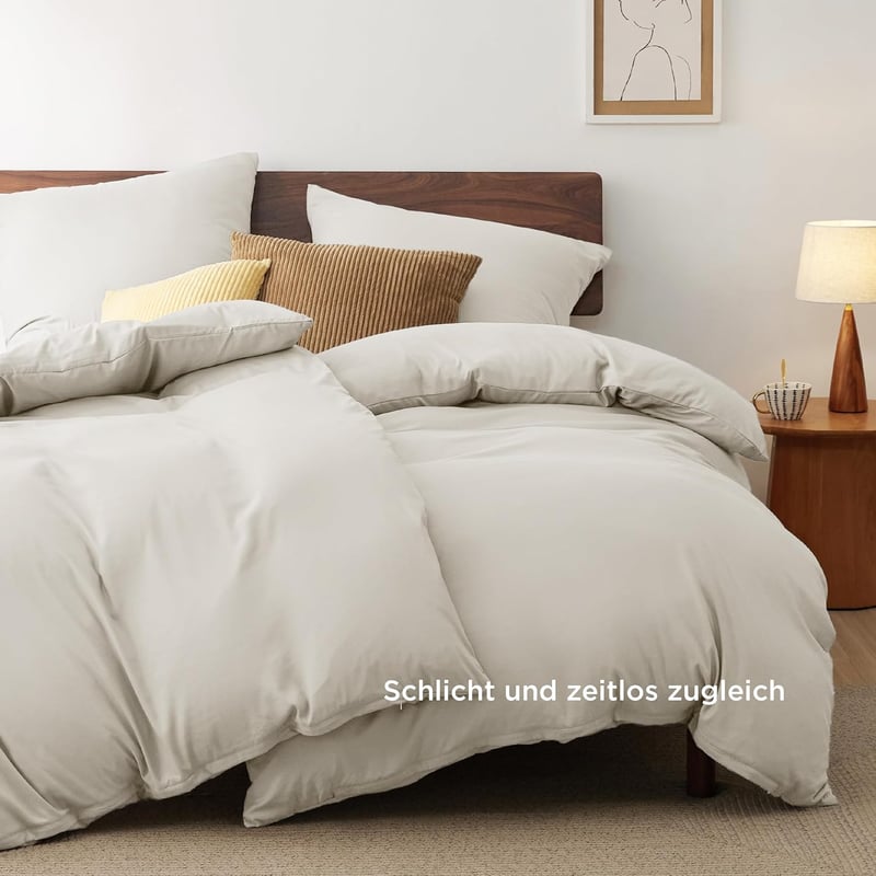 Bedsure Ágynemű Szett 135x200 cm, 4 Részes Natúr Bézs, 2 Paplanhuzat és 2 Párnahuzat 80x80 cm, Oeko-Tex Tanúsított, Légáteresztő Mikroszálas