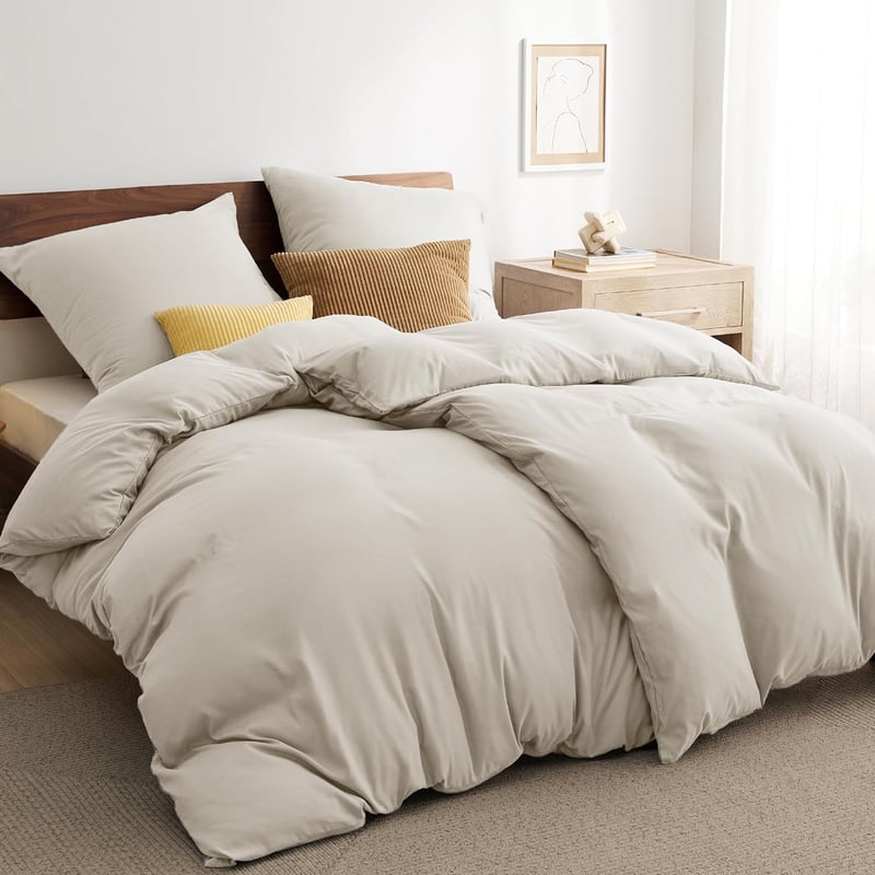 Bedsure Ágynemű Szett 135x200 cm, 4 Részes Natúr Bézs, 2 Paplanhuzat és 2 Párnahuzat 80x80 cm, Oeko-Tex Tanúsított, Légáteresztő Mikroszálas