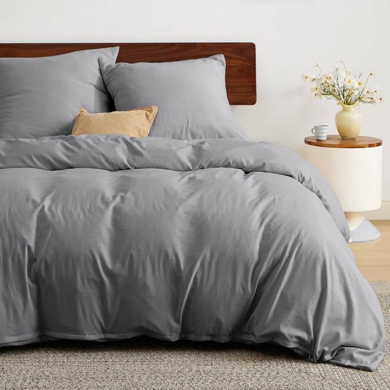 BEDSURE Ágynemű Szett 155x220 cm Szürke - Puha Mikroszálas Poliészter Ágyneműhuzat Garnitúra Cipzárral, 2 Párnahuzattal, Légáteresztő és Tar