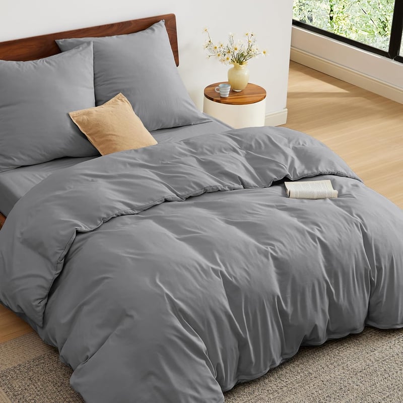 BEDSURE Ágynemű Szett 155x220 cm Szürke - Puha Mikroszálas Poliészter Ágyneműhuzat Garnitúra Cipzárral, 2 Párnahuzattal, Légáteresztő és Tar