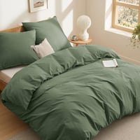 BEDSURE Ágyneműhuzat 220x240 cm Pamut Szürke-Oliva 3 részes Párnahuzattal 1