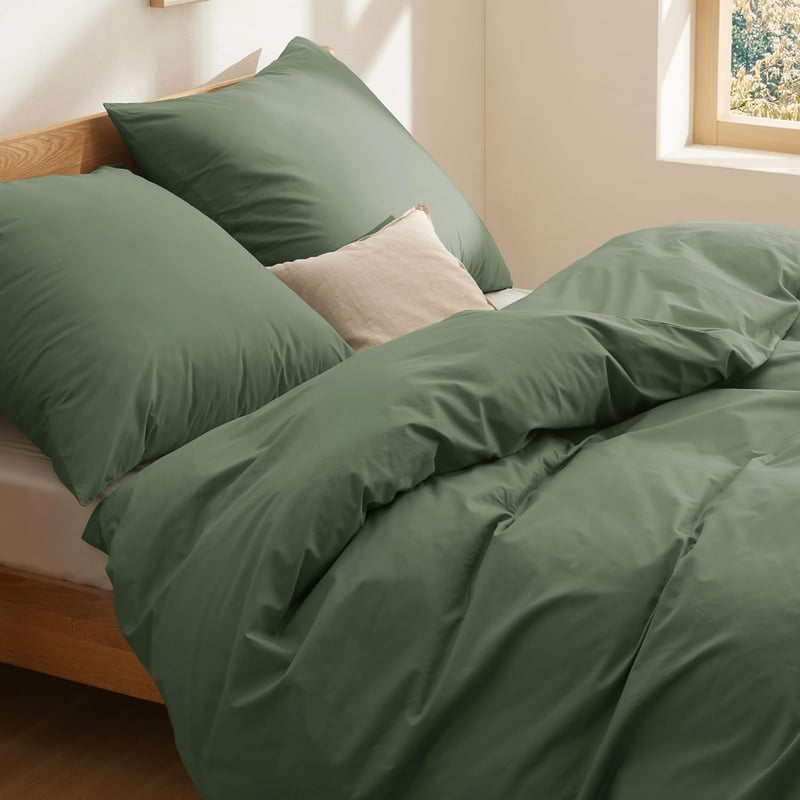 BEDSURE Ágyneműhuzat 220x240 cm Pamut Szürke-Oliva 3 részes Párnahuzattal