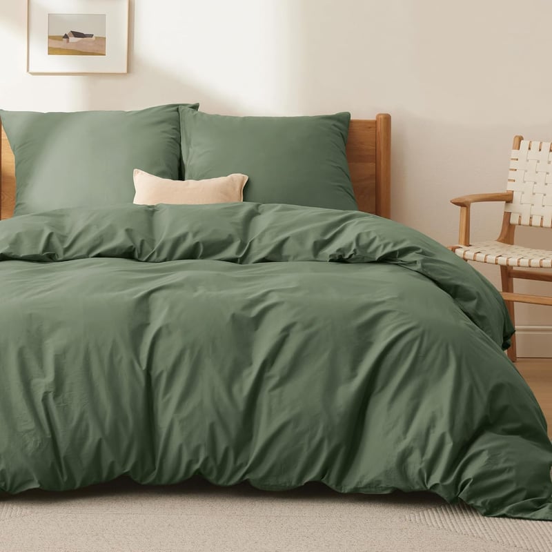 BEDSURE Ágyneműhuzat 220x240 cm Pamut Szürke-Oliva 3 részes Párnahuzattal