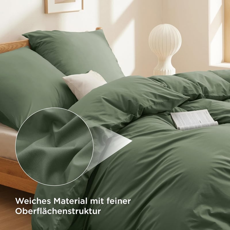 BEDSURE Ágyneműhuzat 220x240 cm Pamut Szürke-Oliva 3 részes Párnahuzattal