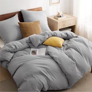 Bedsure set posteljine 135x200 cm, 4 dijela, siva - 2 navlake za poplun 135x200 cm + 2 jastučnice 80x80 cm, poliesterska mikrovlakna, patentni zatvarač