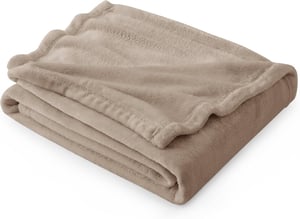 Pătură din polar pufoasă Bedsure pentru sufragerie și camera copiilor 130 x 150 cm, pătură de iarnă maro deschis